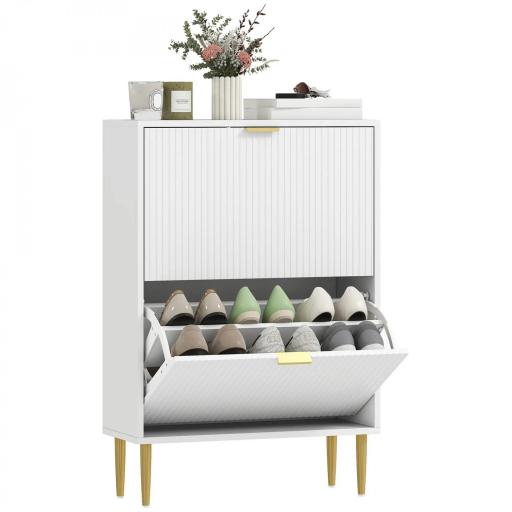 Zapatero Estrecho con 2 Puertas Acanaladas con Estantes Ajustables para 12 Pares de Zapatos 60x24x91,5 cm Blanco [6]