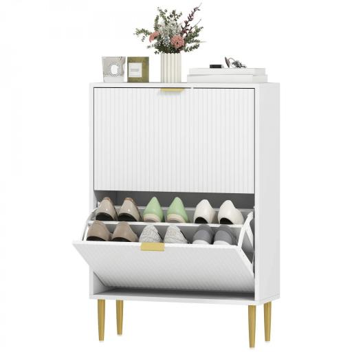 Zapatero Estrecho con 2 Puertas Acanaladas con Estantes Ajustables para 12 Pares de Zapatos 60x24x91,5 cm Blanco [8]