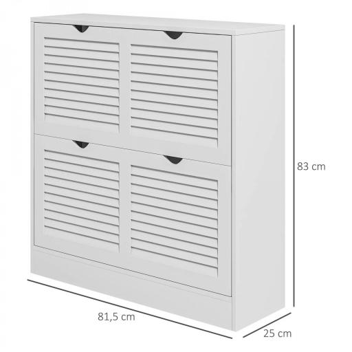 Zapatero de Entrada Recibidor con 2 Cajones Abatibles y Estantes Ajustables para 16 Pares de Zapatos 81,5x25x83cm Blanco [1]