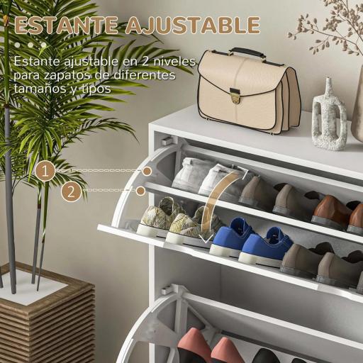 Zapatero de Entrada Recibidor con 2 Cajones Abatibles y Estantes Ajustables para 16 Pares de Zapatos 81,5x25x83cm Blanco [3]