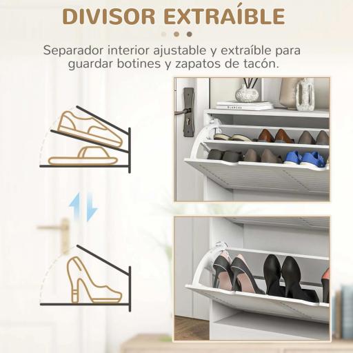 Zapatero de Entrada Recibidor con 2 Cajones Abatibles y Estantes Ajustables para 16 Pares de Zapatos 81,5x25x83cm Blanco [6]
