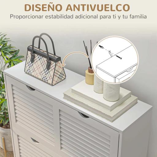 Zapatero de Entrada Recibidor con 2 Cajones Abatibles y Estantes Ajustables para 16 Pares de Zapatos 81,5x25x83cm Blanco [4]