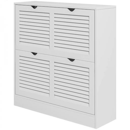 Zapatero de Entrada Recibidor con 2 Cajones Abatibles y Estantes Ajustables para 16 Pares de Zapatos 81,5x25x83cm Blanco [9]