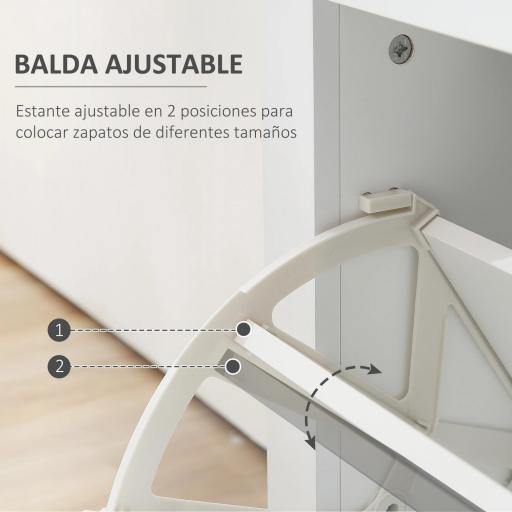 Mueble Zapatero de 2 Puertas Zapatero Estrecho para 16 Pares de Zapatos con Cajón Estante Abierto y Encimera de Vidrio para Pasillo Entrada 89x23x96 cm Blanco [4]