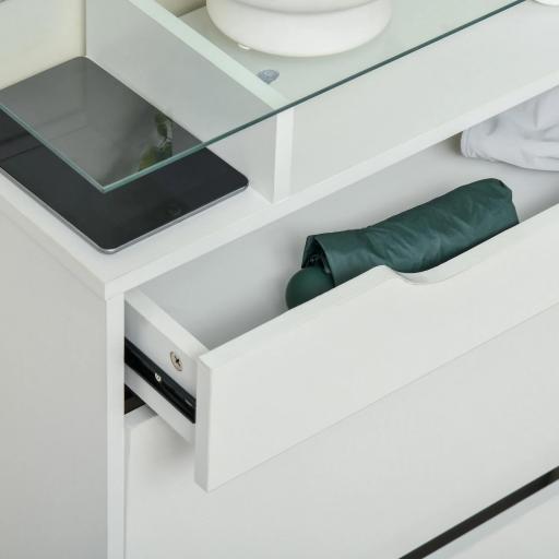 Mueble Zapatero de 2 Puertas Zapatero Estrecho para 16 Pares de Zapatos con Cajón Estante Abierto y Encimera de Vidrio para Pasillo Entrada 89x23x96 cm Blanco [5]