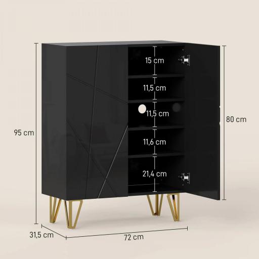 Zapatero de Entrada Recibidor con Estantes Ajustables Cierre Suave para 15-20 Pares de Zapatos 72x31,5x95 cm Negro [3]