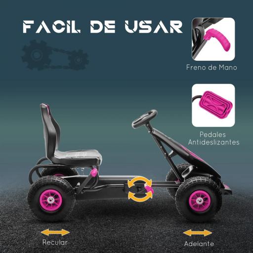 Coche de Pedales para Niños de 5-12 Años con Asiento Ajustable Neumáticos Inflables Amortiguador Carga 50kg Negro y Rosa [5]