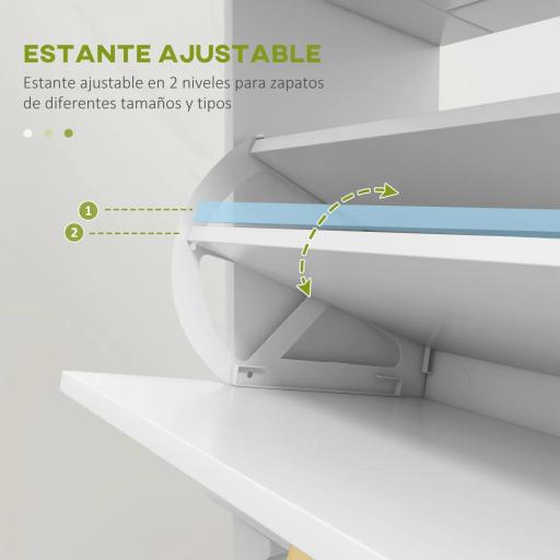 Mueble Zapatero Blanco Zapatero Estrecho con 2 Puertas Abatibles y 1 Cajón para 8 Pares de Zapatos 60x23,5x98,5 cm [5]