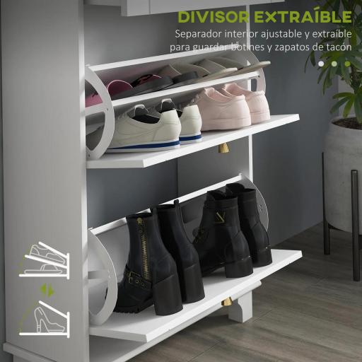 Mueble Zapatero Blanco Zapatero Estrecho con 2 Puertas Abatibles y 1 Cajón para 8 Pares de Zapatos 60x23,5x98,5 cm [6]