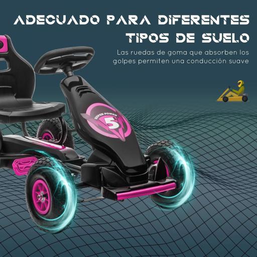Coche de Pedales para Niños de 5-12 Años con Asiento Ajustable Neumáticos Inflables Amortiguador Carga 50kg Negro y Rosa [4]