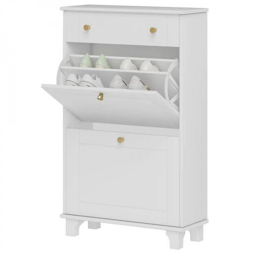 Mueble Zapatero Blanco Zapatero Estrecho con 2 Puertas Abatibles y 1 Cajón para 8 Pares de Zapatos 60x23,5x98,5 cm [9]