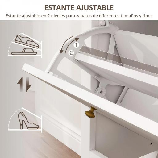 Zapatero Estrecho con 2 Cajones Abatibles Estantes Ajustables para 16 Pares de Zapatos 84x29x109 cm Blanco [5]