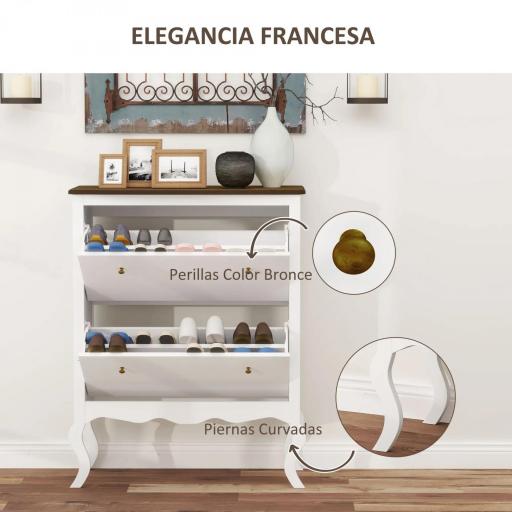 Zapatero Estrecho con 2 Cajones Abatibles Estantes Ajustables para 16 Pares de Zapatos 84x29x109 cm Blanco [6]