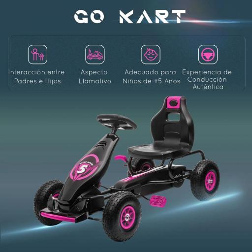 Coche de Pedales para Niños de 5-12 Años con Asiento Ajustable Neumáticos Inflables Amortiguador Carga 50kg Negro y Rosa [2]