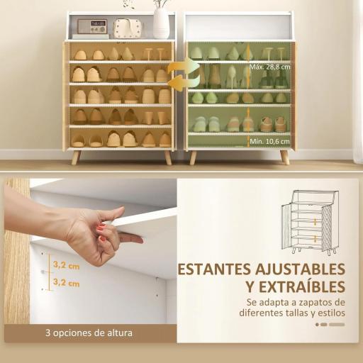 Zapatero Entrada Recibidor con 2 Puertas Estantes Ajustables y Compartimento Abierto 75x35x104 cm Blanco y Natural [2]