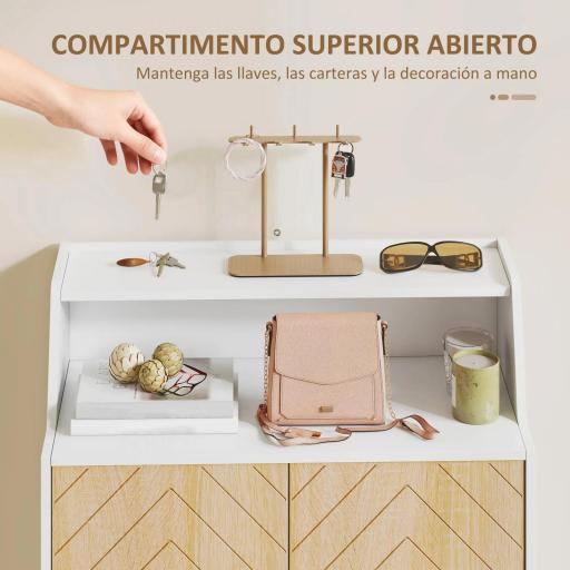 Zapatero Entrada Recibidor con 2 Puertas Estantes Ajustables y Compartimento Abierto 75x35x104 cm Blanco y Natural [7]