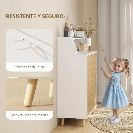 Zapatero Entrada Recibidor con 2 Puertas Estantes Ajustables y Compartimento Abierto 75x35x104 cm Blanco y Natural [4]