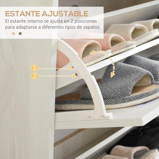 Zapatero Moderno con 3 Cajones Abatibles para 12 Pares de Zapatos para Pasillo Entrada 70x23,5x122 cm Blanco [4]