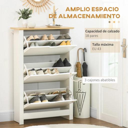 Mueble Zapatero Blanco Armario Zapatero Alto con 3 Cajones Abatibles para 18 Pares de Zapatos 72x26x112 cm Blanco [2]