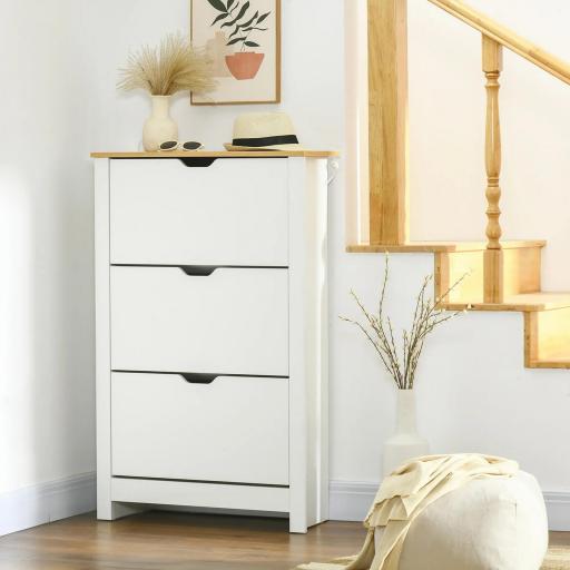 Mueble Zapatero Blanco Armario Zapatero Alto con 3 Cajones Abatibles para 18 Pares de Zapatos 72x26x112 cm Blanco [6]