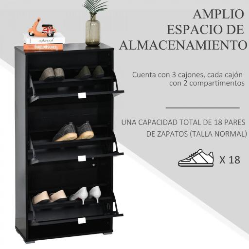 Armario de Zapatos Zapatero Moderno con 3 Cajones Capacidad de 18 Pares de Zapatos para Pasillo 60x26x124 cm Negro [5]
