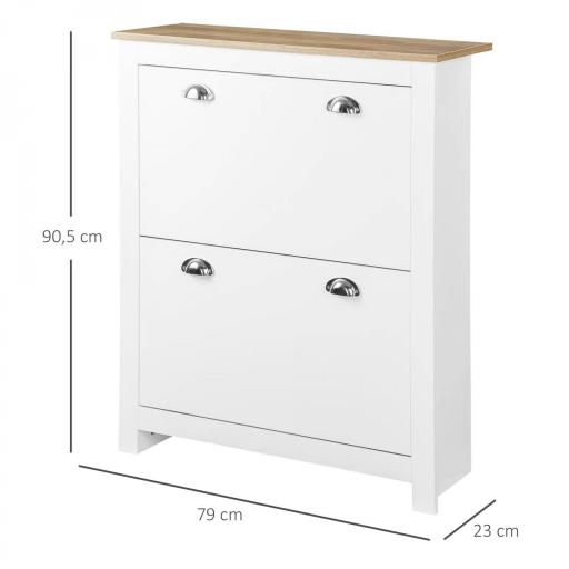 Zapatero de 2 Cajones para 12 Pares de Zapatos Mueble con Puertas Abatibles y Estante Ajustable 79x23x90,5 cm Blanco [1]