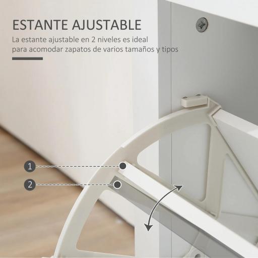 Zapatero de 2 Cajones para 12 Pares de Zapatos Mueble con Puertas Abatibles y Estante Ajustable 79x23x90,5 cm Blanco [3]