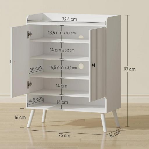 Zapatero Entrada Recibidor con Estantes Ajustables Compartimento Abierto para 15 Pares de Zapatos 75x35x97 cm Blanco [1]
