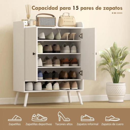 Zapatero Entrada Recibidor con Estantes Ajustables Compartimento Abierto para 15 Pares de Zapatos 75x35x97 cm Blanco [3]