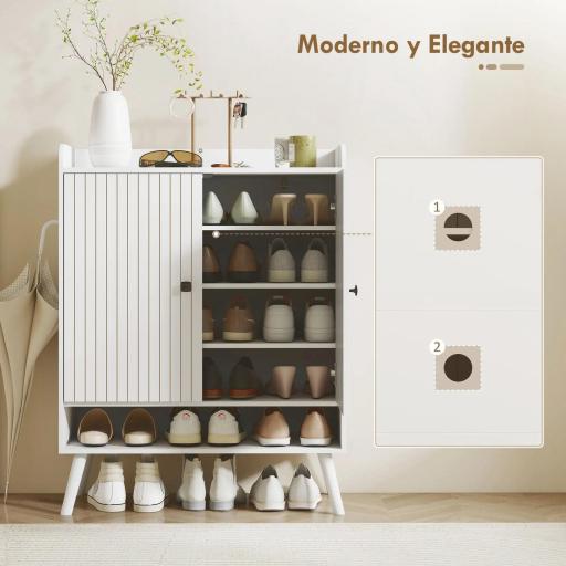 Zapatero Entrada Recibidor con Estantes Ajustables Compartimento Abierto para 15 Pares de Zapatos 75x35x97 cm Blanco [5]