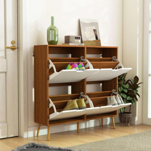 Mueble Zapatero con 4 Cajones Abatibles y Estantes Ajustables Armario de Zapatos para 16 Pares 95x26x95 cm Natural