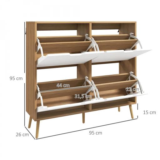 Mueble Zapatero con 4 Cajones Abatibles y Estantes Ajustables Armario de Zapatos para 16 Pares 95x26x95 cm Natural [1]