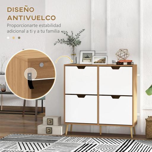 Mueble Zapatero con 4 Cajones Abatibles y Estantes Ajustables Armario de Zapatos para 16 Pares 95x26x95 cm Natural [7]