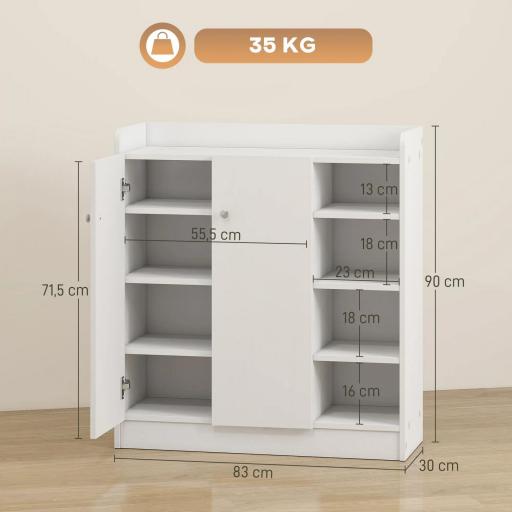 Mueble Zapatero de 2 Puertas Zapatero Estrecho con Estantes Ajustables para 12 Pares de Zapatos para Pasillo Entrada 83x30x90 cm Blanco [1]