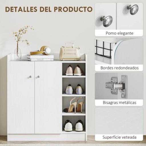 Mueble Zapatero de 2 Puertas Zapatero Estrecho con Estantes Ajustables para 12 Pares de Zapatos para Pasillo Entrada 83x30x90 cm Blanco [3]