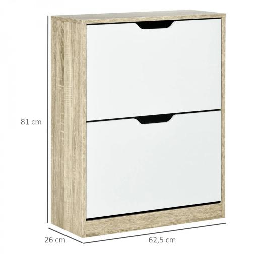 Armario de Zapatos Zapatero de Madera con 2 Puertas Abatibles 4 Estantes para 8 Pares 62,5x26x81 cm Blanco y Natural [1]