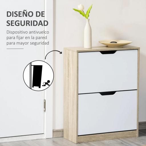 Armario de Zapatos Zapatero de Madera con 2 Puertas Abatibles 4 Estantes para 8 Pares 62,5x26x81 cm Blanco y Natural [4]