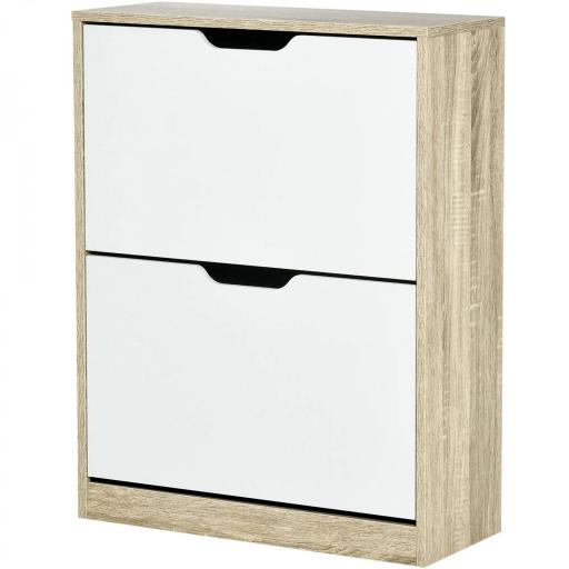 Armario de Zapatos Zapatero de Madera con 2 Puertas Abatibles 4 Estantes para 8 Pares 62,5x26x81 cm Blanco y Natural [8]