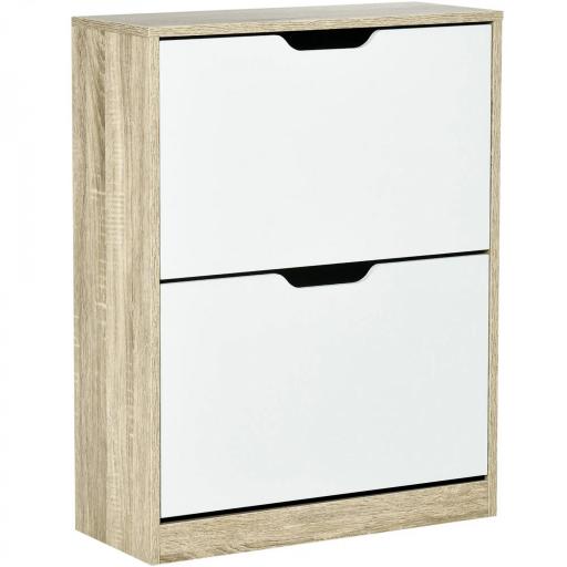 Armario de Zapatos Zapatero de Madera con 2 Puertas Abatibles 4 Estantes para 8 Pares 62,5x26x81 cm Blanco y Natural [9]