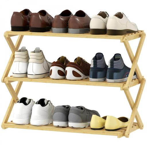 Zapatero Estrecho de Bambú Zapatero Vertical Plegable de 3 Niveles Sin Instalación Natural [8]