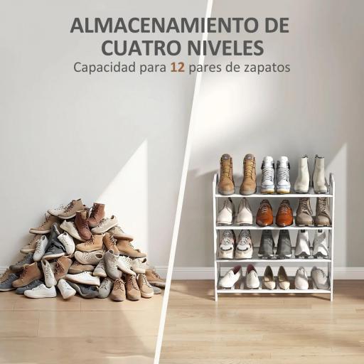 Estantería para Zapatos de Bambú para 12 Pares de Zapatos para Entrada Pasillo Dormitorio 67,5x24,7x72 cm Blanco [3]