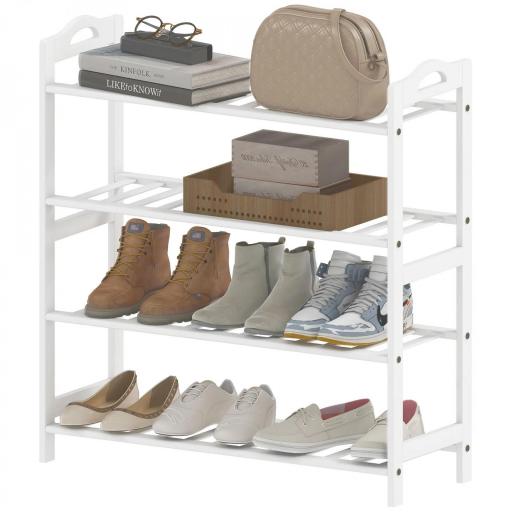 Estantería para Zapatos de Bambú para 12 Pares de Zapatos para Entrada Pasillo Dormitorio 67,5x24,7x72 cm Blanco [9]