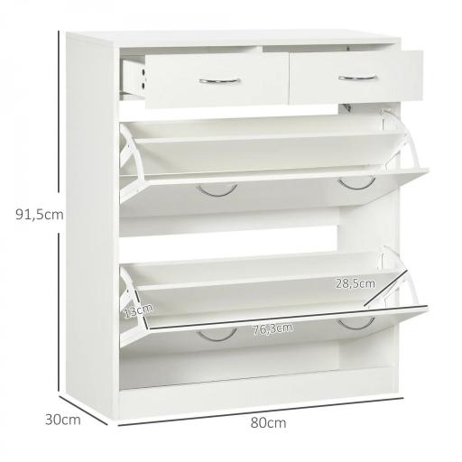 Mueble Zapatero Estrecho Armario de Zapatos con 2 Cajones Abatibles para 12 Pares de Zapatos 80x30x91,5 cm Blanco [1]