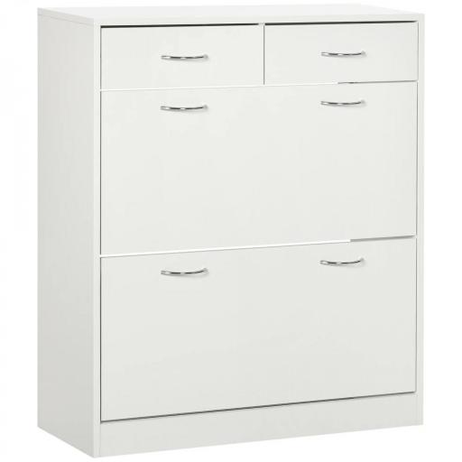 Mueble Zapatero Estrecho Armario de Zapatos con 2 Cajones Abatibles para 12 Pares de Zapatos 80x30x91,5 cm Blanco [8]