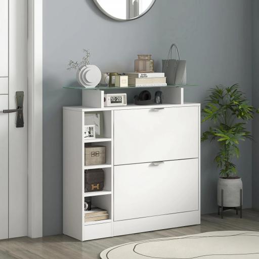 Zapatero con Cajones Abatibles Estantes Ajustables y Estantes Abiertos para 12 Pares de Zapatos 89x25x92 cm Blanco