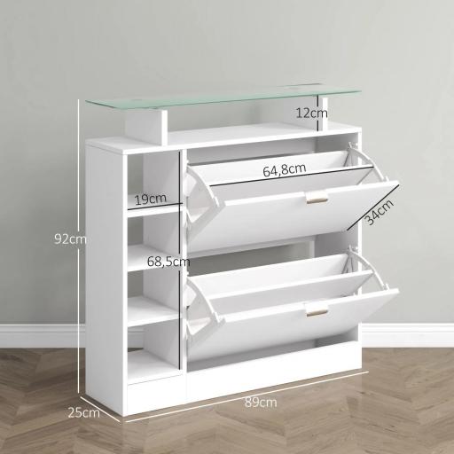 Zapatero con Cajones Abatibles Estantes Ajustables y Estantes Abiertos para 12 Pares de Zapatos 89x25x92 cm Blanco [1]
