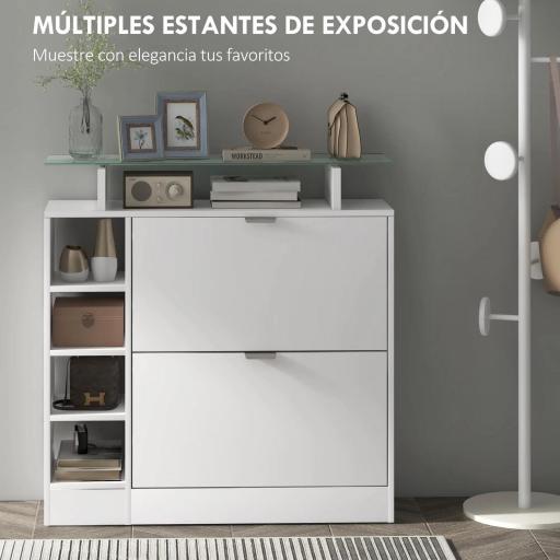 Zapatero con Cajones Abatibles Estantes Ajustables y Estantes Abiertos para 12 Pares de Zapatos 89x25x92 cm Blanco [6]
