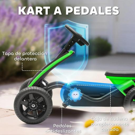 Kart Pedales con Ruedas Antideslizantes de EVA Marco Metálico Carga 30 kg para Niños y Niñas de 2-5 Años Verde [2]