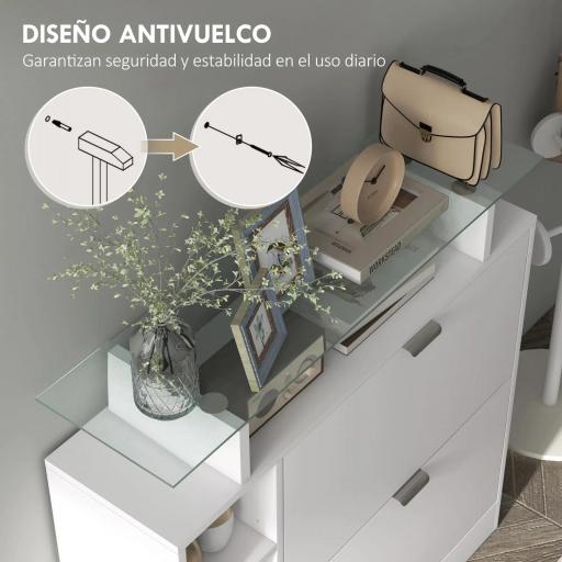 Zapatero con Cajones Abatibles Estantes Ajustables y Estantes Abiertos para 12 Pares de Zapatos 89x25x92 cm Blanco [4]