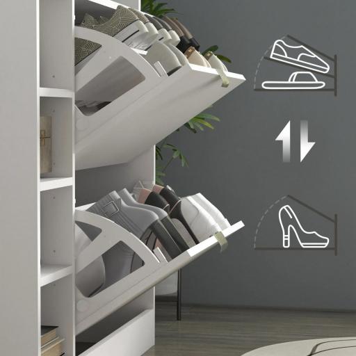 Zapatero con Cajones Abatibles Estantes Ajustables y Estantes Abiertos para 12 Pares de Zapatos 89x25x92 cm Blanco [2]
